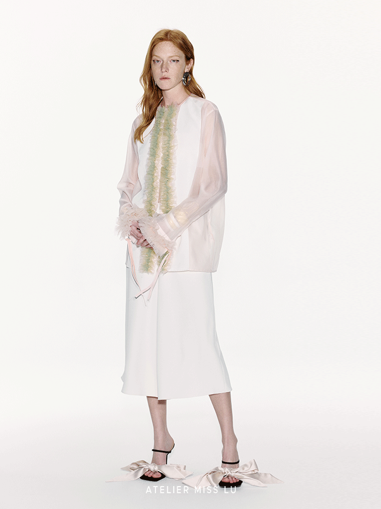 ATELIER MISS LU Tulle Latiered Panelled Long-Sleeved Top - BAILEY