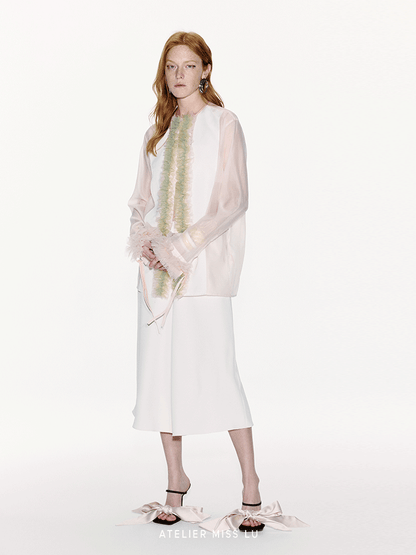 ATELIER MISS LU Tulle Latiered Panelled Long-Sleeved Top - BAILEY