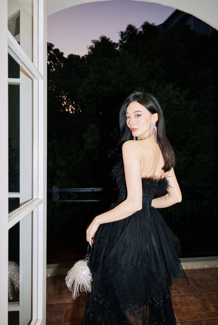 DOLLY Elegant Sleeveless Feather Tube Top Embroidery Long Tutu Dinner Dress-KYLIE