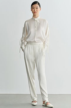 COMME MOI Lu Yan Designer New Women's Half Placket Strip Top Satin Shirt - SAINTS .