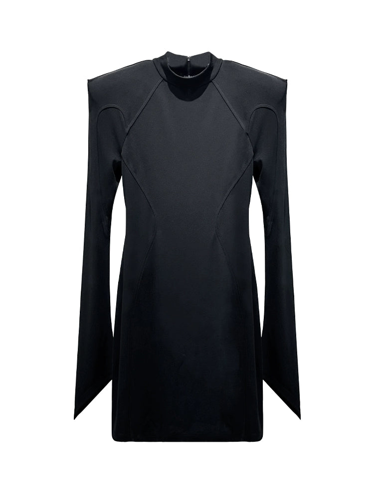 ANNAKIKI women's black acetate shoulder pads waist slim dress-ZEUS