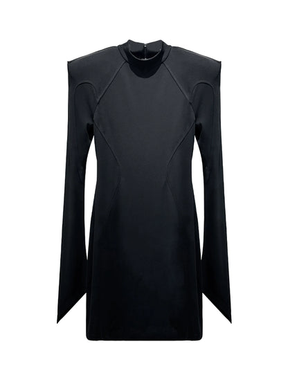 ANNAKIKI women's black acetate shoulder pads waist slim dress-ZEUS