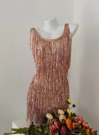 DOLLY Luxury U-Neck Star Light Tassel Sleeveless Backless Short Party Dress-PHEOBE