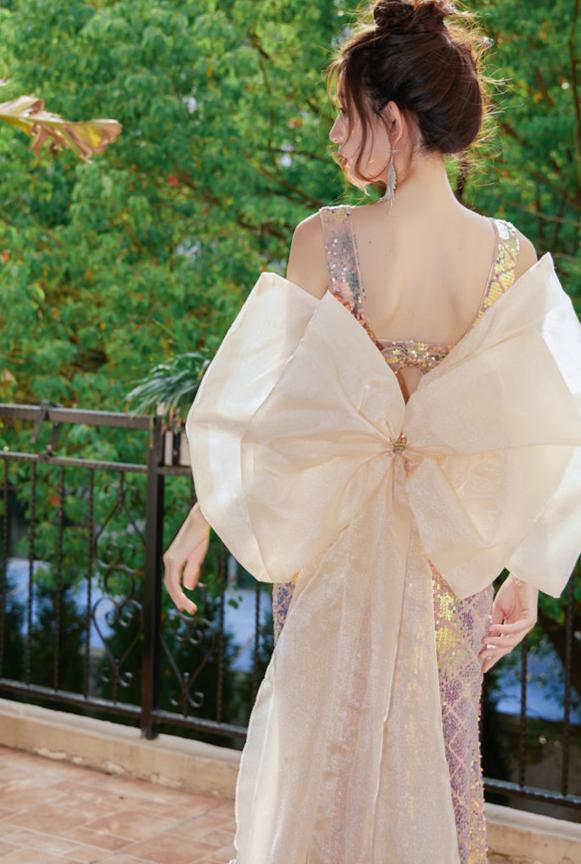 DOLLY Elegant V-Neck Sleeveless High Waist Long Fish Tail Banquet Dress-PHANIE