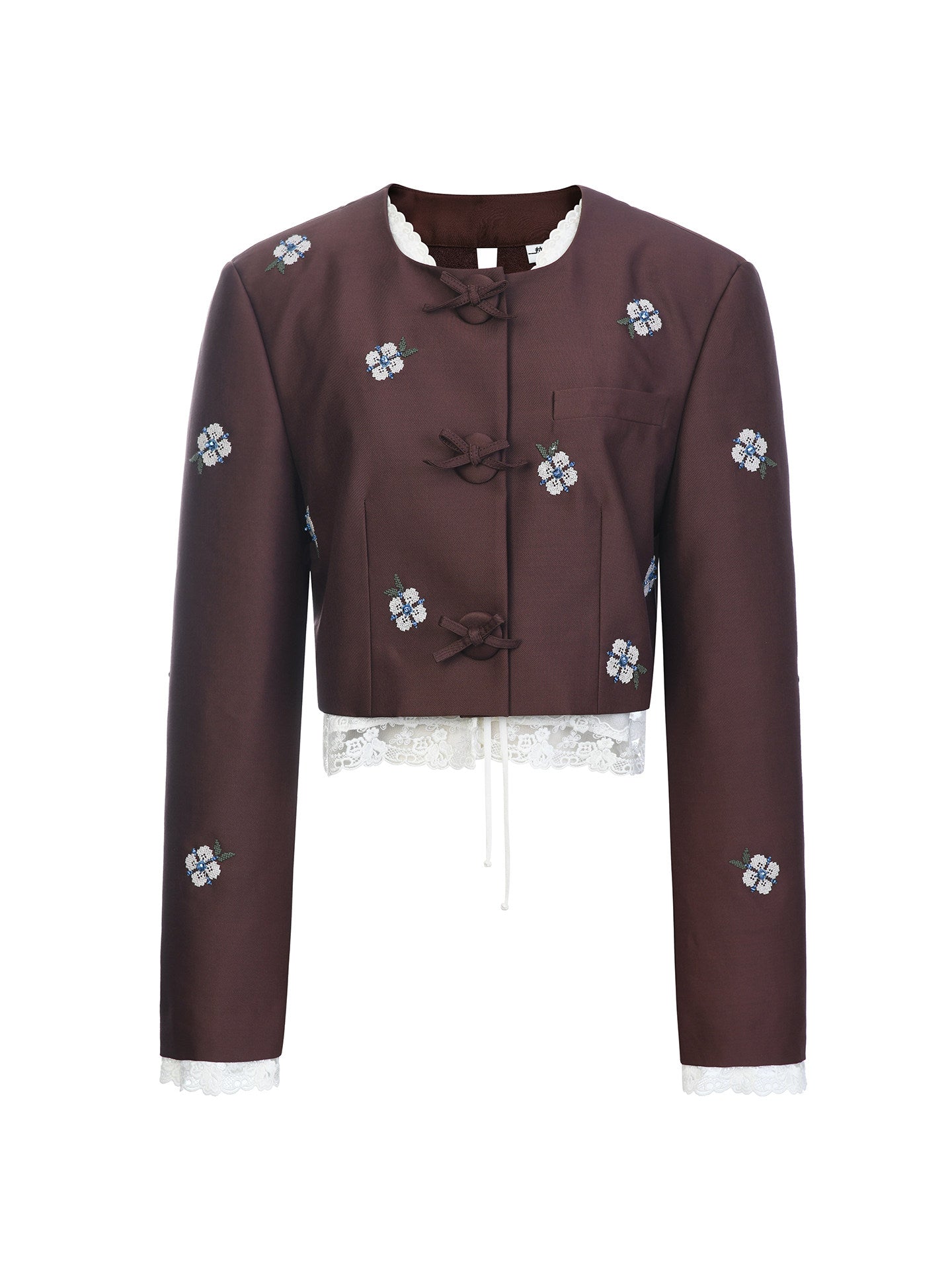 FAME Pastoral Flower Embroidered Short Blazer Top