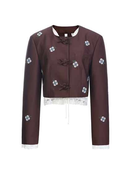 FAME Pastoral Flower Embroidered Short Blazer Top