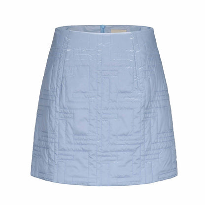 ATELIER MISS LU Fall/Winter Glacier Blue Quilted Cotton Straight Skirt - GILDA.