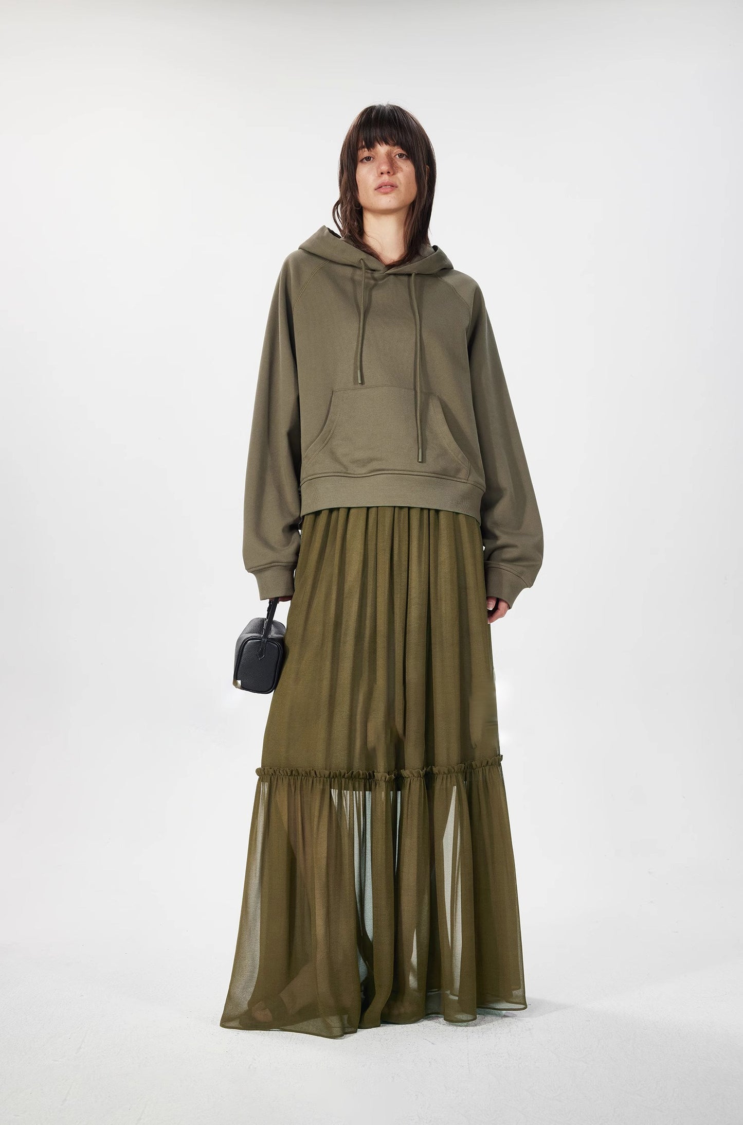 NOTHING WRITTEN fixed spinning silk micro sheer mesh elastic waist long skirt-HAZEL.