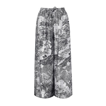 ZHUCHONGYUN bronzing fiber satin loose straight pants and top outfit set-SKYE.