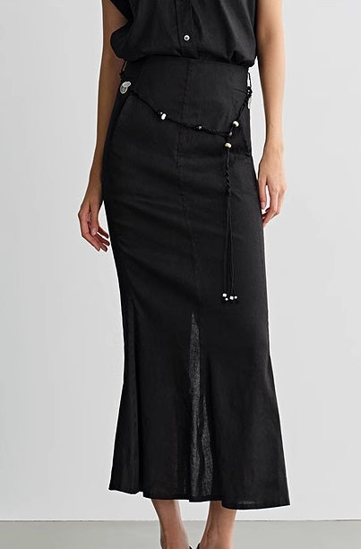 COMME MOI  summer women's black slit hip fishtail skirt - HARLEM.