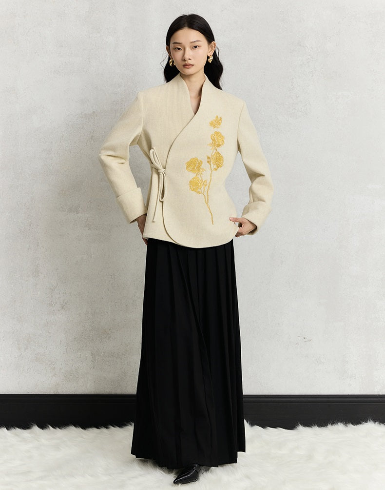 HECO Rose Tweed black apricot long sleeve lace up Jacket Women - less.