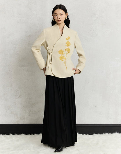 HECO Rose Tweed black apricot long sleeve lace up Jacket Women - less.