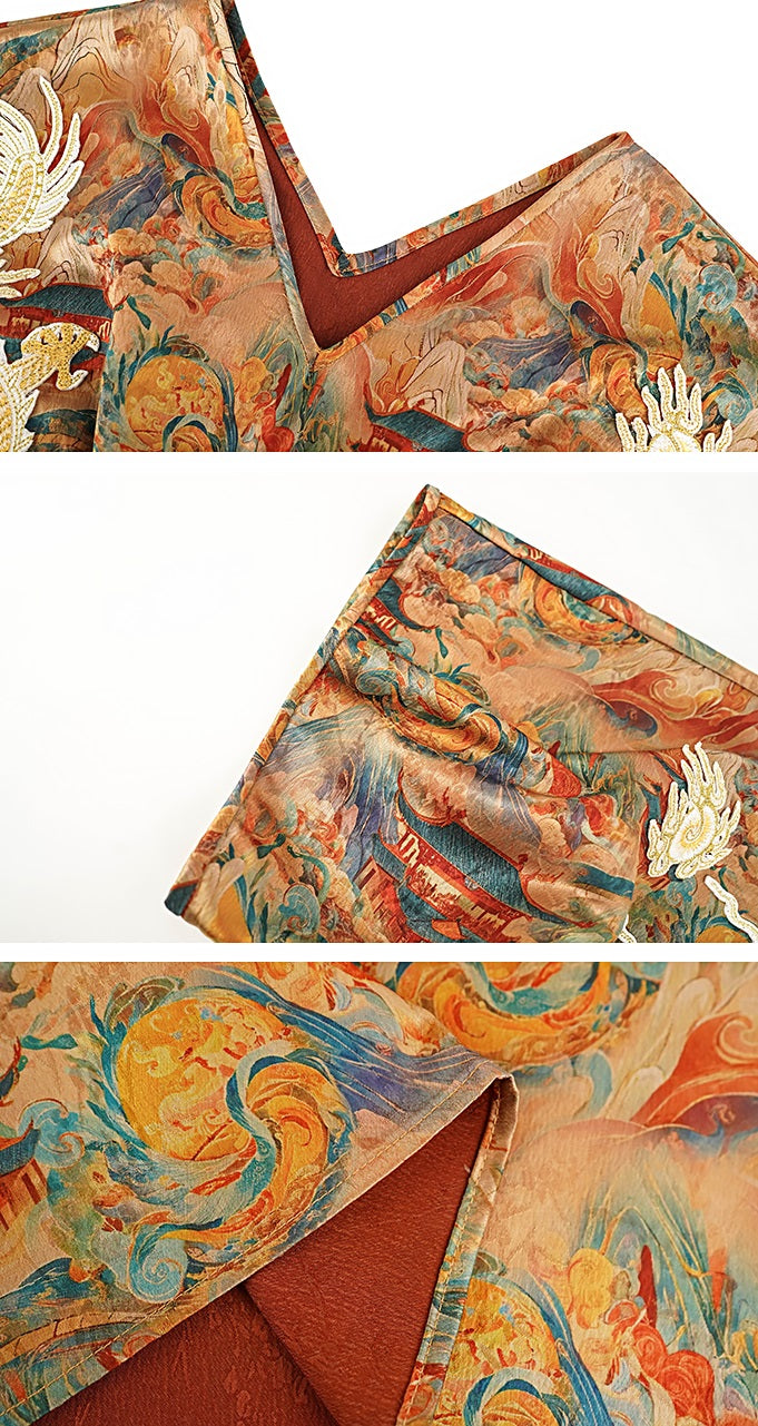 HECO Chinese Waist Cinched V-Neck Dress - QIN