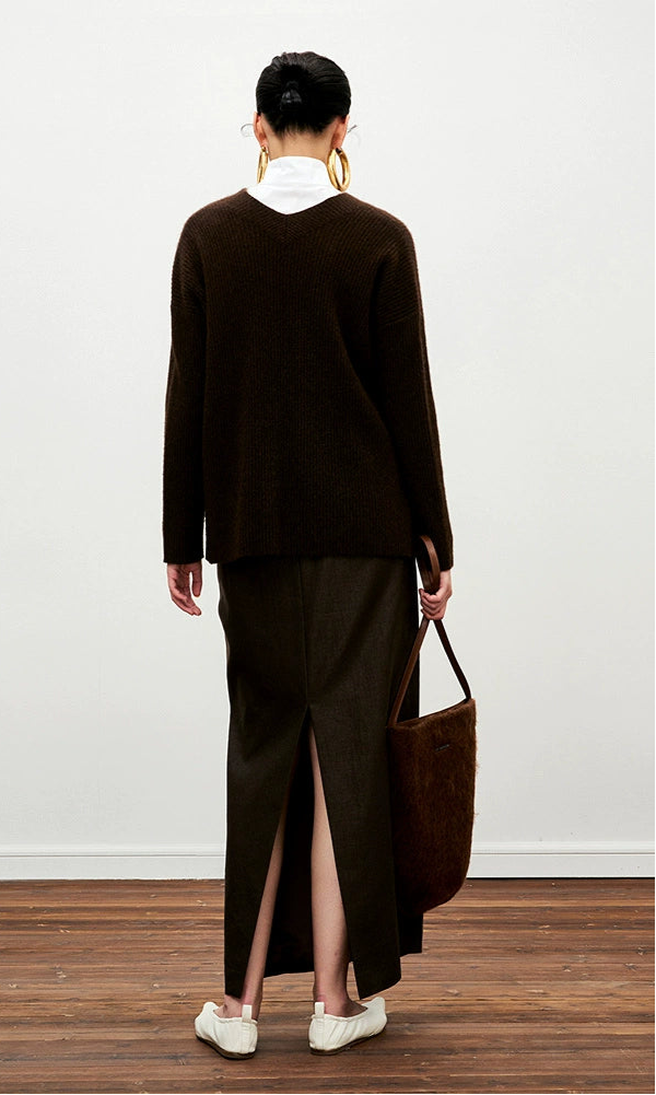 ZHUCHONGYUN V-neck sweater yak velvet knitted top--ERINA.