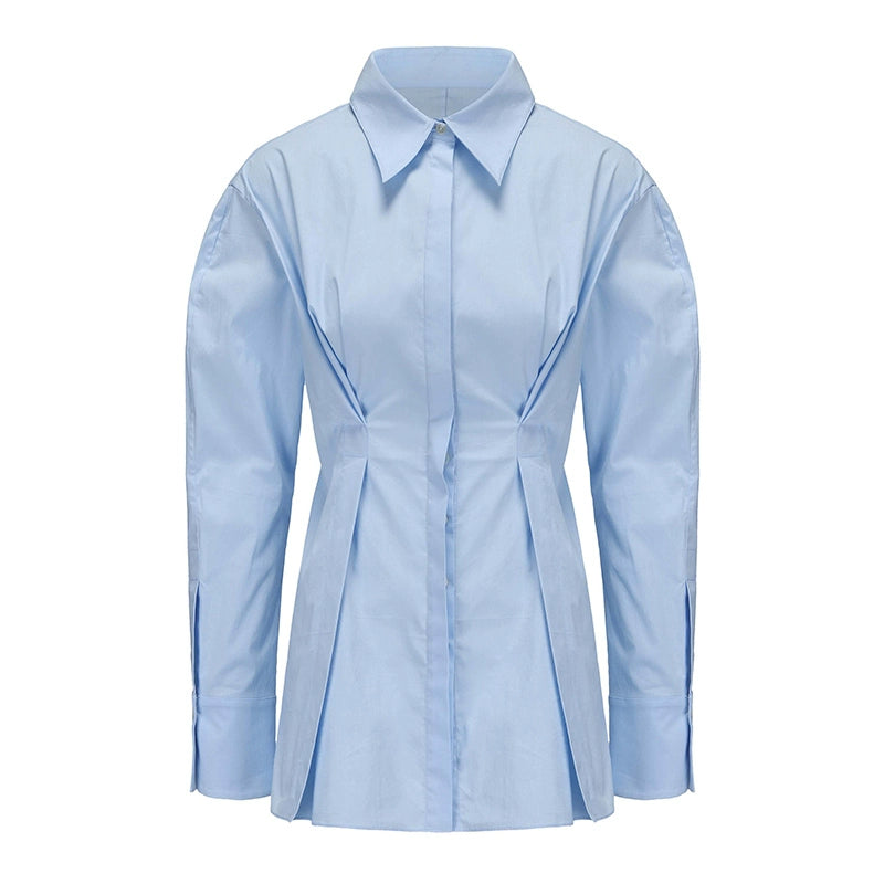 ATELIER MISS LU  waist seal pleated design cinched waist shirt top - INDIGO