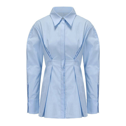 ATELIER MISS LU  waist seal pleated design cinched waist shirt top - INDIGO