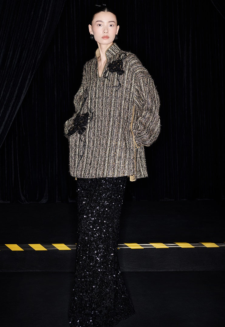 M essential Mackay designer Chanson  Wrought Iron Orchid Feather Beaded Top - growth.