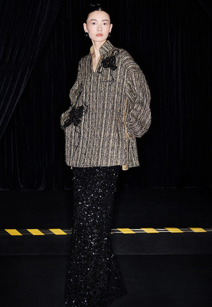 M essential Mackay designer Chanson  Wrought Iron Orchid Feather Beaded Top - growth.