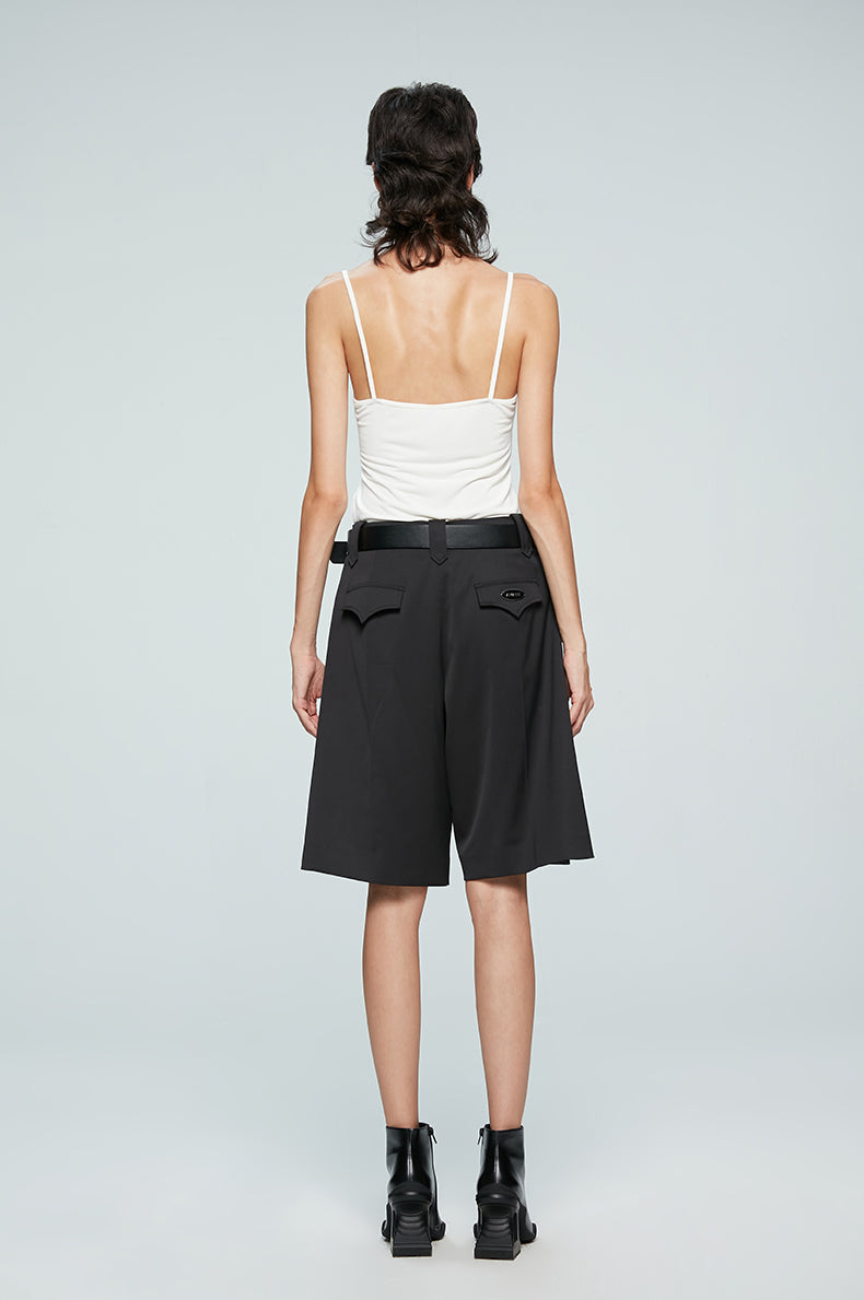 ANNAKIKI Casual Underwear Pleated Twill Simple Medium Pants-ROXIANNA