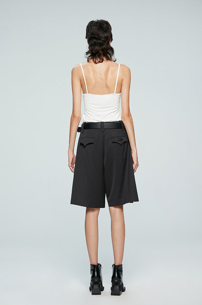 ANNAKIKI Casual Underwear Pleated Twill Simple Medium Pants-ROXIANNA