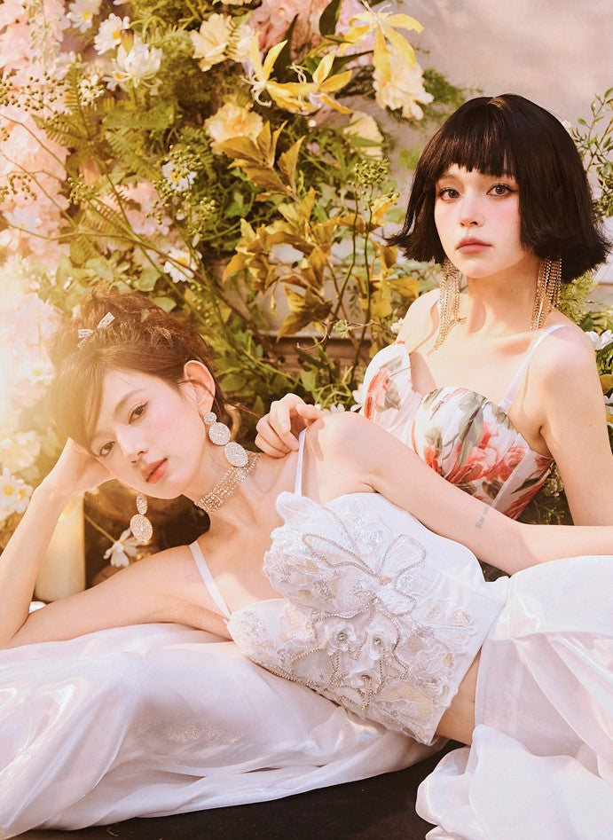 DOLLY Elegant White Natural Waist Flower Bud Long Chic Skirt-CYNTHIA  (V)