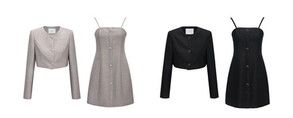 WANGXO | Luxury Silver Silk Galaxy Hot Diamond Shoulder Box Coat & Flowing Slip Dress Set -VÉRA