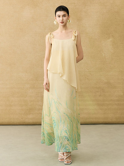HECO Chinese Layered  Summer Smudge Temperament Long dress- ZING.