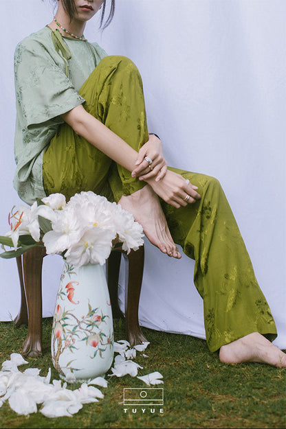TUYUE satin weave straight wide-leg casual trousers - JAY.