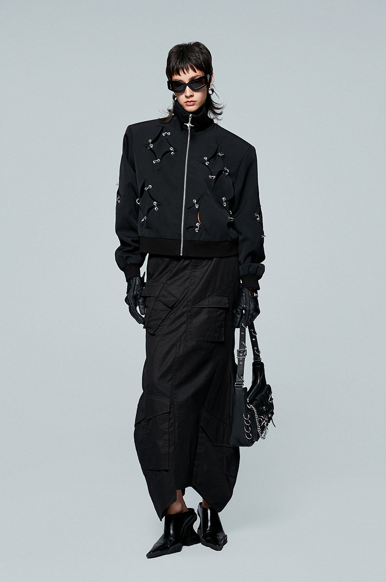 ANNAKIKI acetate wool four-pointed star metal ring jacket-YAXUAN