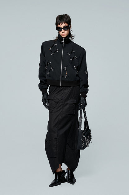 ANNAKIKI acetate wool four-pointed star metal ring jacket-YAXUAN