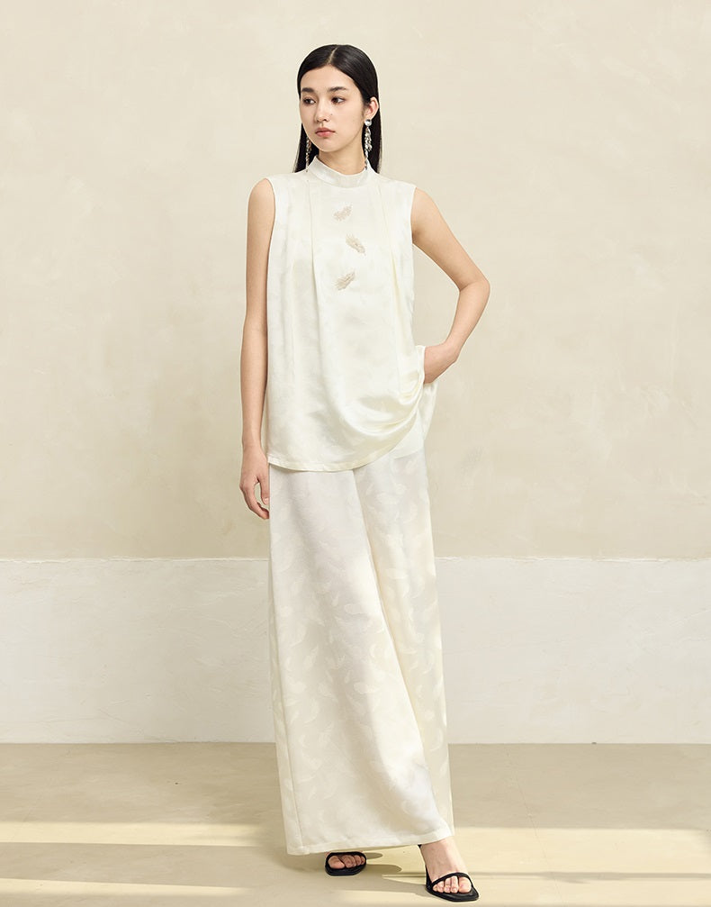 HECO Feather Jacquard Wide-leg Slacks Drape High-waisted Women - PRUDE