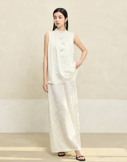 HECO Feather Jacquard Wide-leg Slacks Drape High-waisted Women - PRUDE