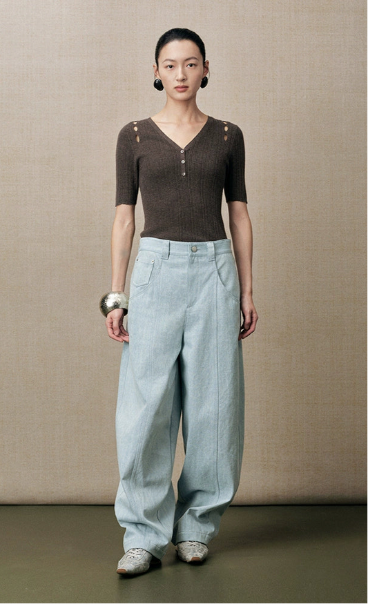 ZHUCHONGYUN straight-cut high waist casual jean pants-COCO.