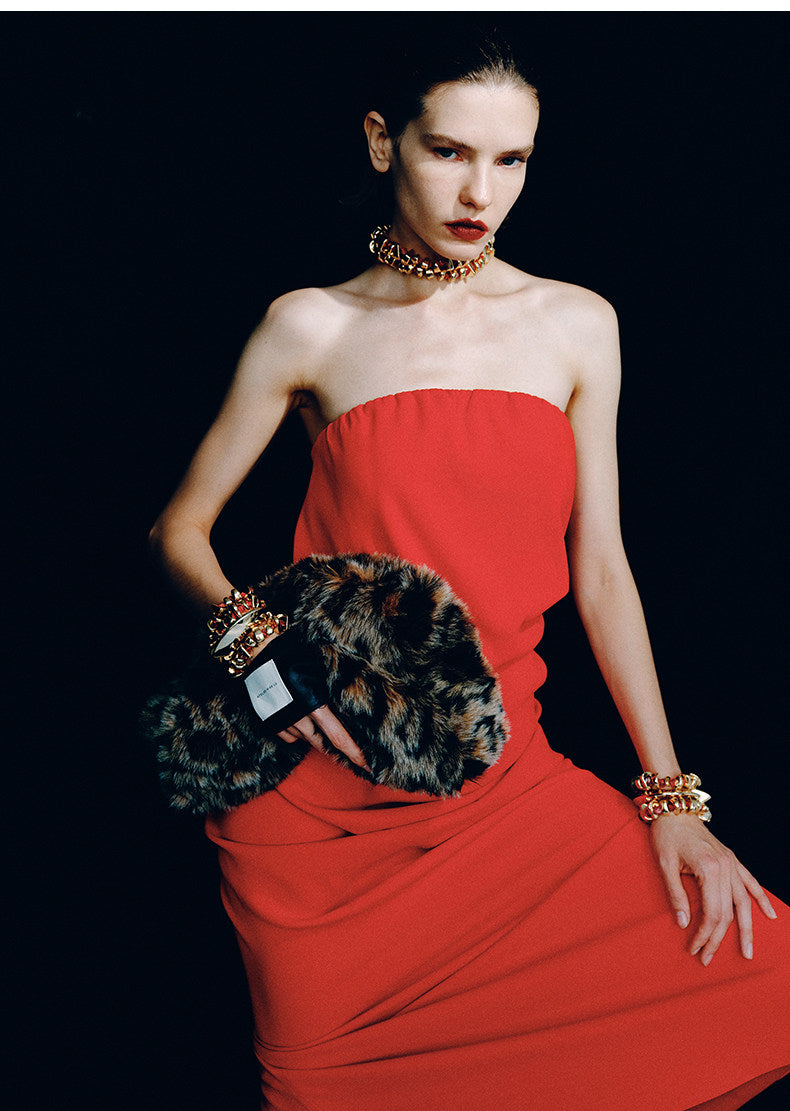 ATELIER MISS LU fall/winter irregular pleated design bandeau red dress -STEVE