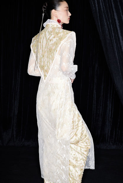 M essential Mackay designer label Jinghui embroidered lace-up trim collar - BABE.