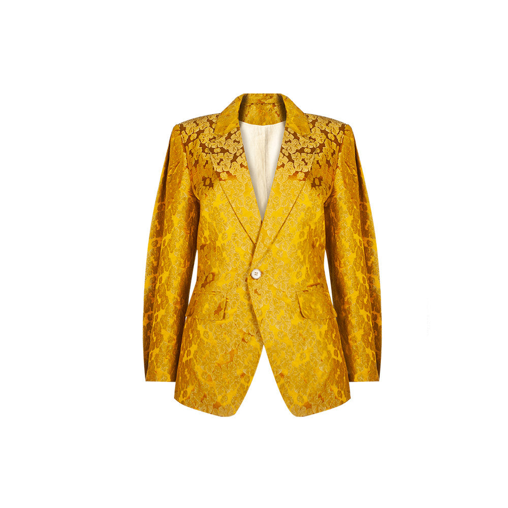 TUYUE Gold Carved Silk × Linen Waist Suit- JENNIFER.