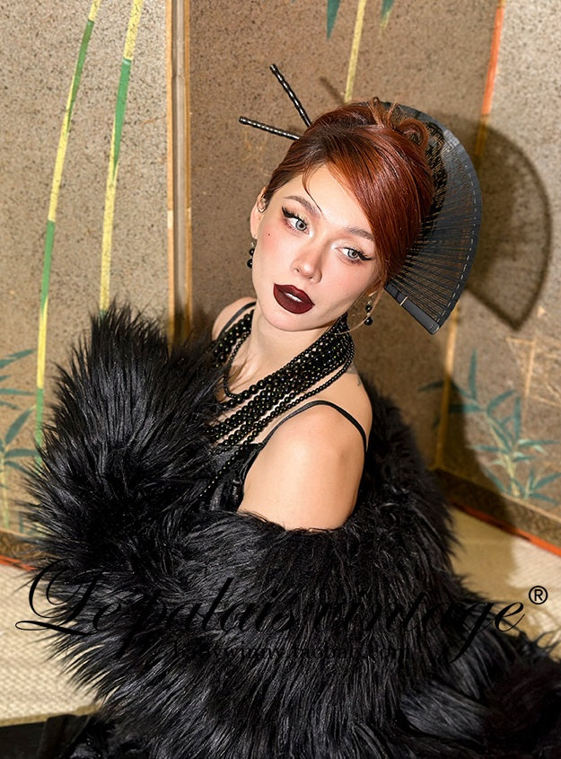 Le Palais Vintage High End sleeveless stain wrapped shirt tassel  sexy long black dress-Alora