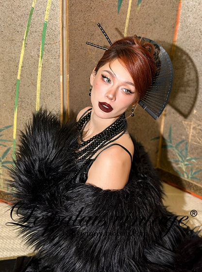 Le Palais Vintage High End sleeveless stain wrapped shirt tassel  sexy long black dress-Alora