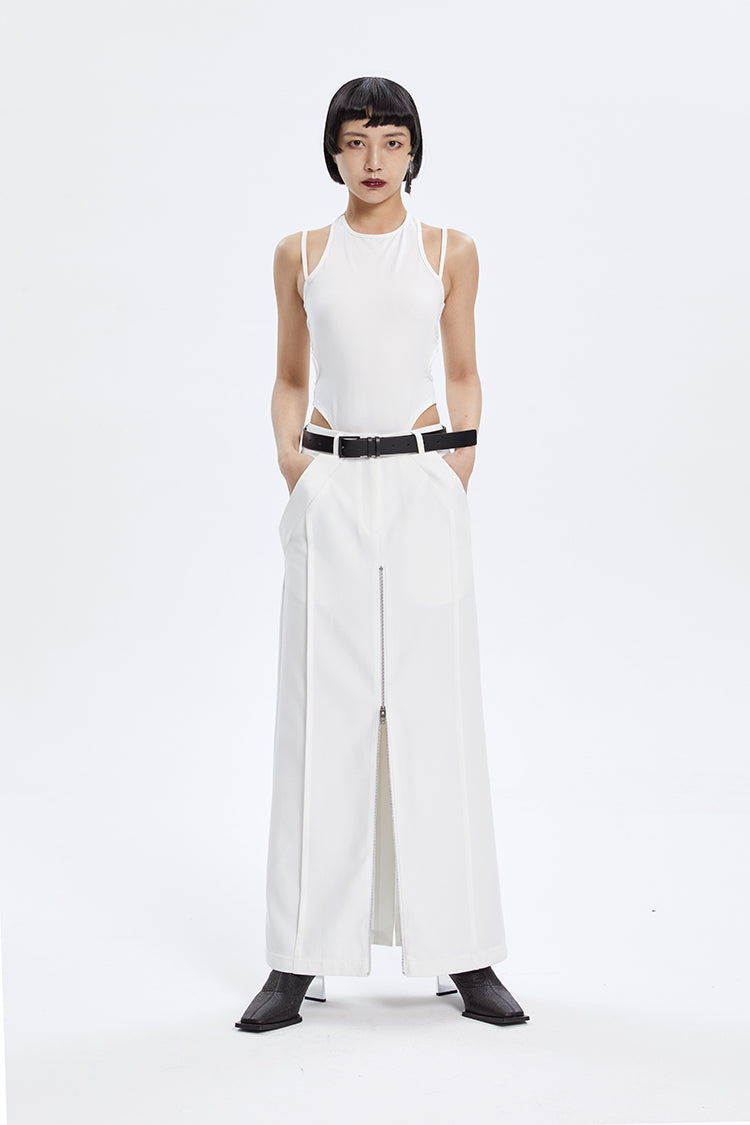 TINY IN zippered slit long straight legs structured seams low waist skirt -TENDO