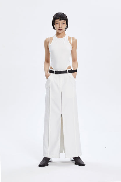 TINY IN zippered slit long straight legs structured seams low waist skirt -TENDO