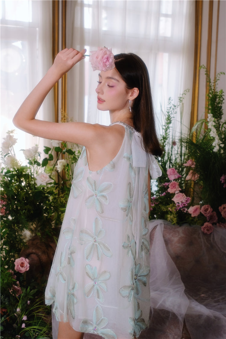 Wardrobes by Chen Mint Green Halter Flower Embroidered Loose  dollDress-Louis