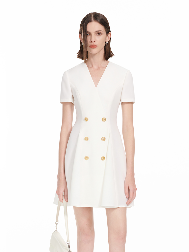 YES BY YESIR | Big A-Line Double-Breasted Casual Dress - VARESSA.