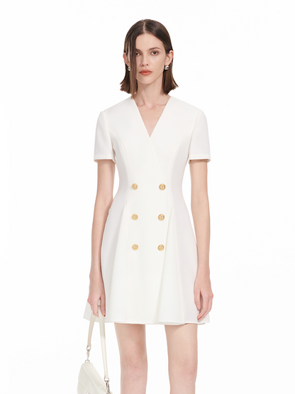 YES BY YESIR | Big A-Line Double-Breasted Casual Dress - VARESSA.