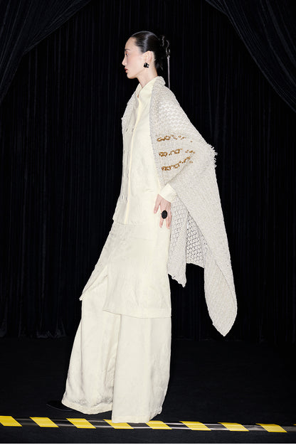 M essential Mackay designer Jin Rao knitted twisted beaded style cape - stat.