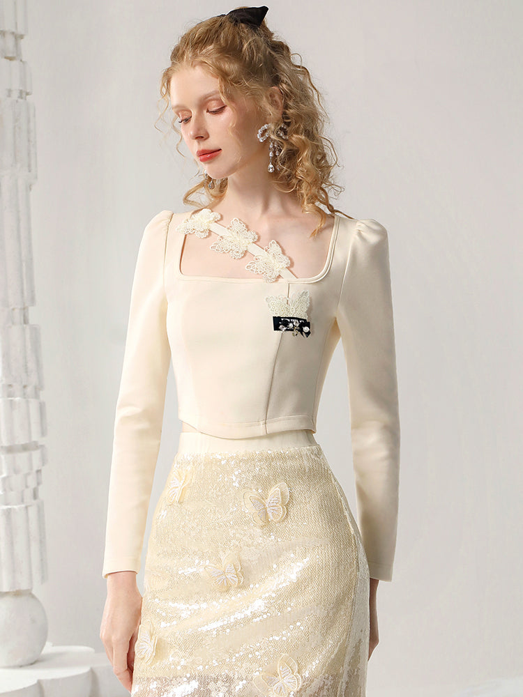 CHECOCRE Stubble Sweet Girly Knitwear Cropped Base Top - GIO.