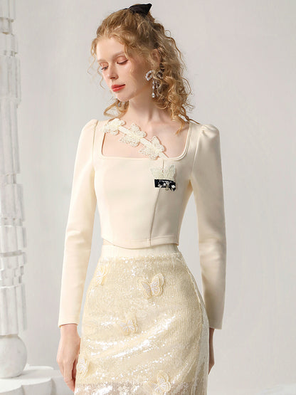 CHECOCRE Stubble Sweet Girly Knitwear Cropped Base Top - GIO.