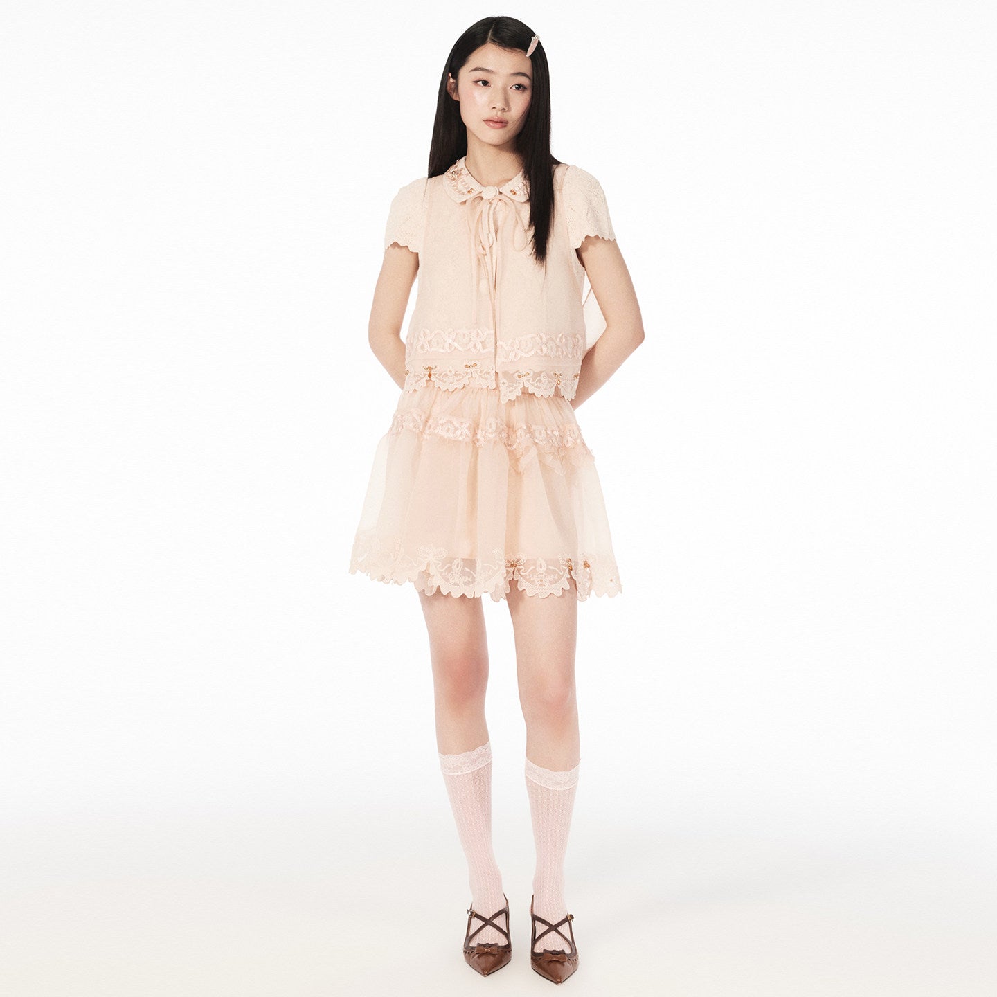 FAME A-line drapery embroidered two-piece top - DANICA