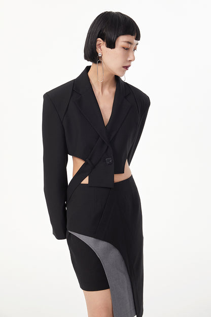 TINY IN curved hem layered gray black skirt -XANDER