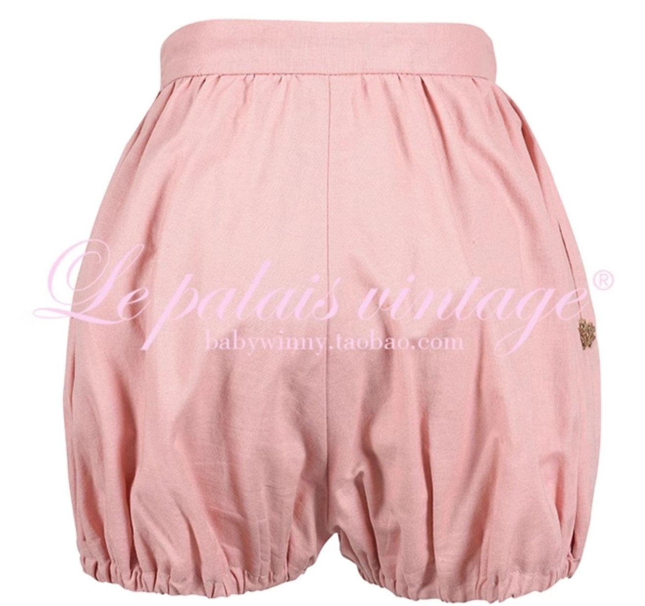 Le Palais Vintage  Gold Cotton Linen Pink Puff Sleeve Shirt + Shorts-ASA.