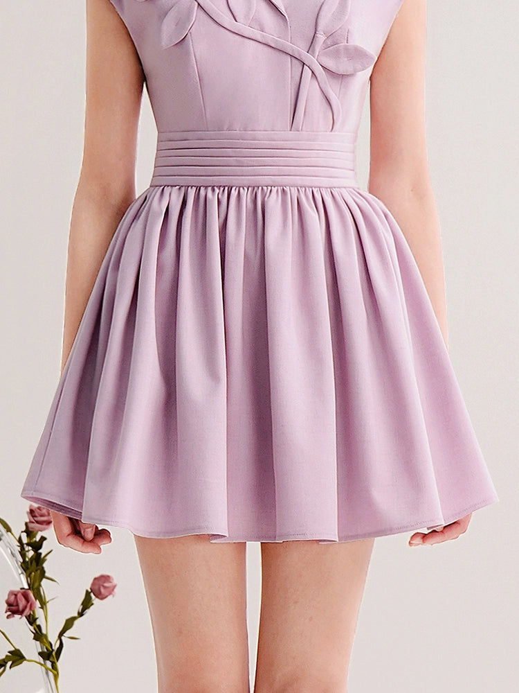 CHECOCRE Cute Delicate Three-dimensional Rose High-waisted Thin Purple Suit Dress - ABILITY